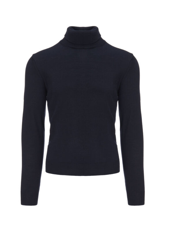 Granatowy golf z wełny merino Balamonte na białym tle — klasyczny sweter męski