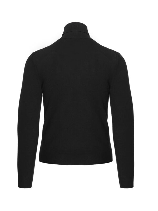 Czarny golf Balamonte – gładki tył, proste linie ramion, jednolita faktura dzianiny