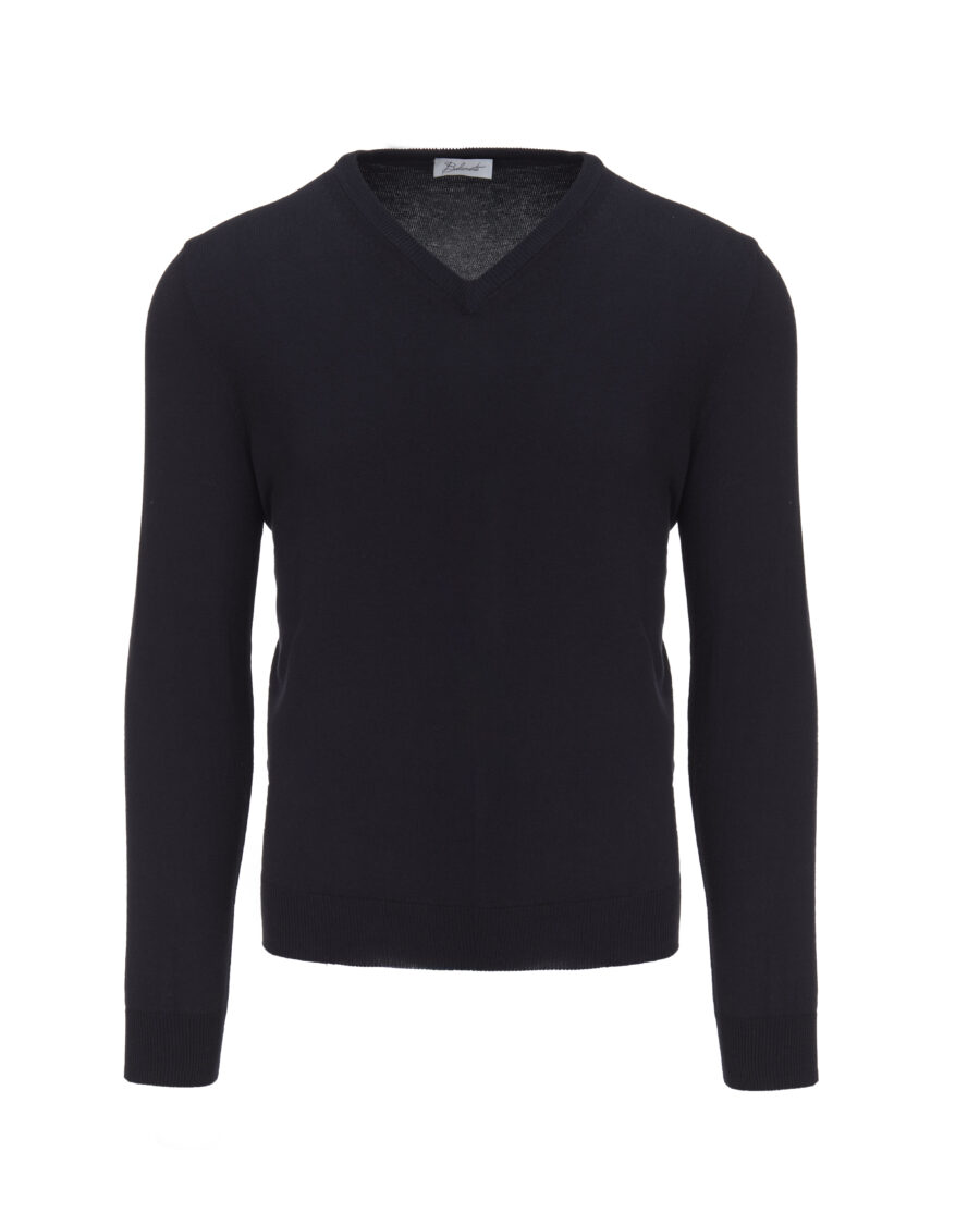 Navy blue cotton V-neck sweater