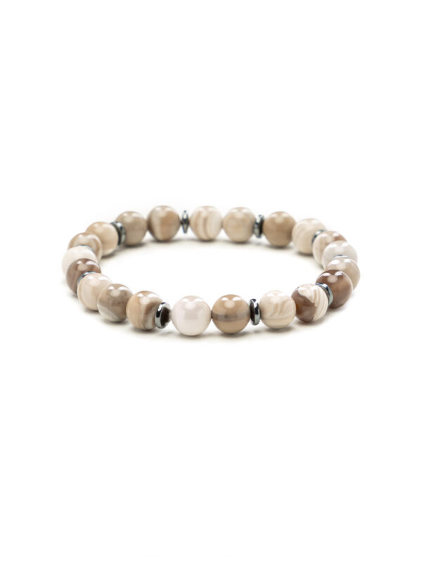 Bransoletka Krzemień pasiasty Balamonte – męska biżuteria z naturalnych kamieni w odcieniach beżu i brązu