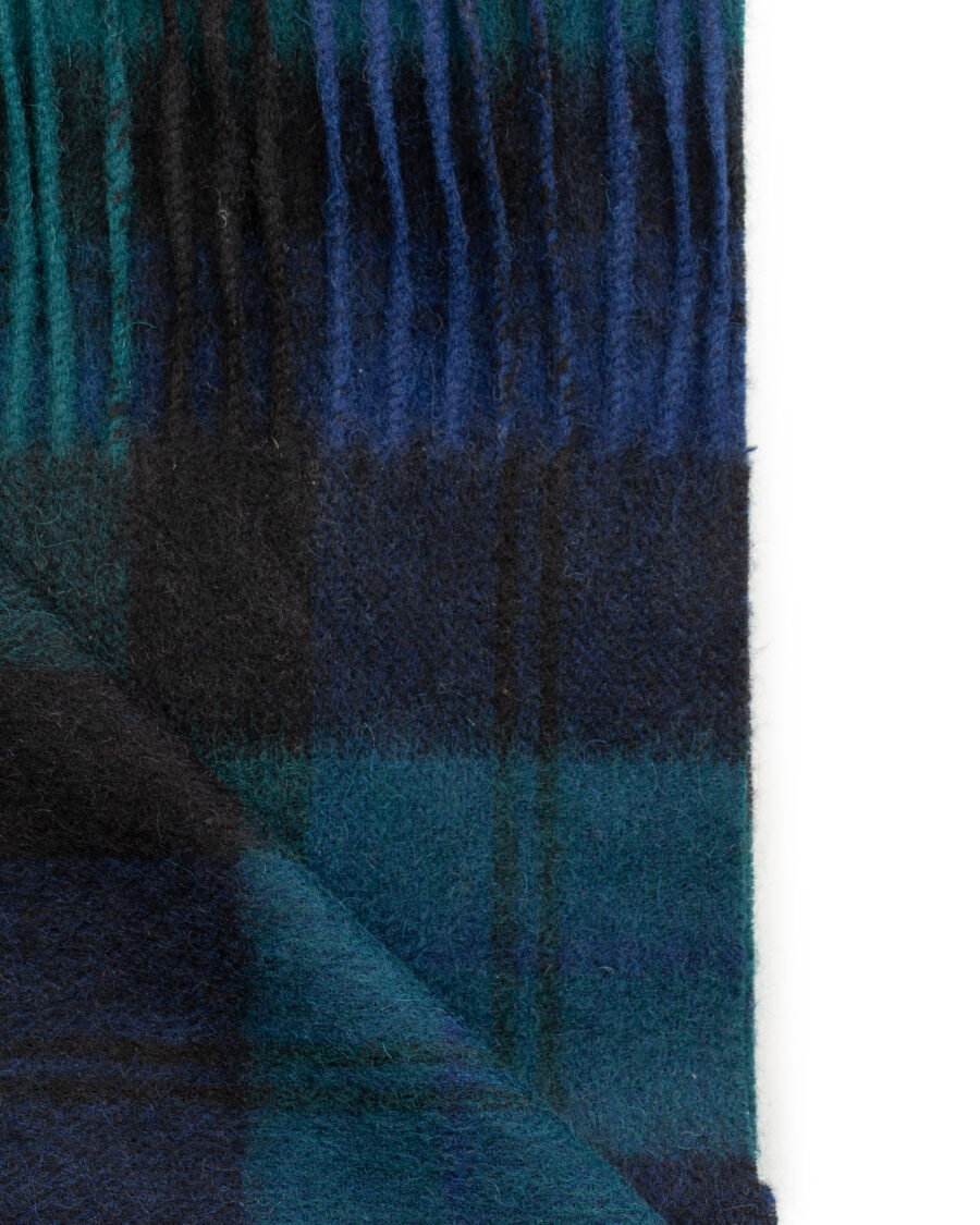 Navy blue and green check wool scarf - Image 2