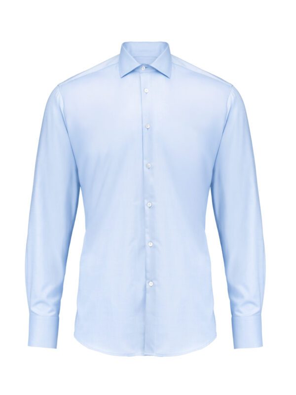 Błękitna koszula męska Balamonte na wieszaku – widok z przodu