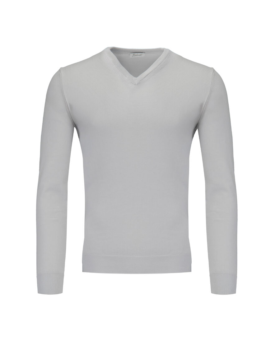Gray cotton V-neck sweater