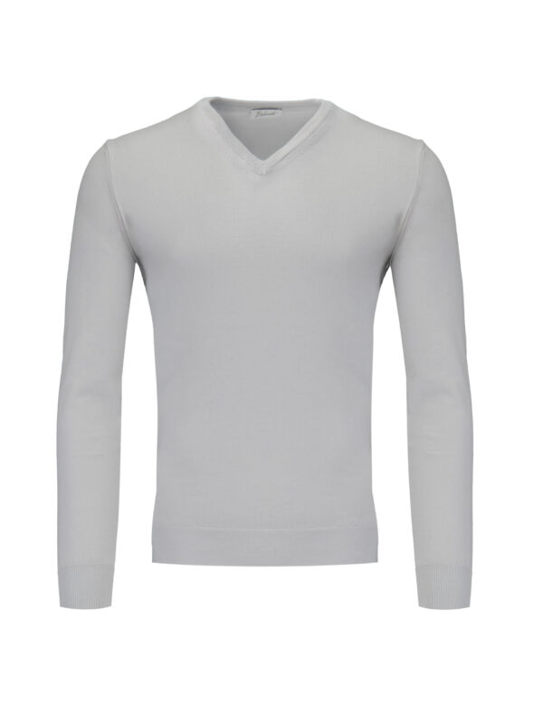 Szary sweter bawełniany V-neck Balamonte – klasyczny męski sweter z dekoltem w serek