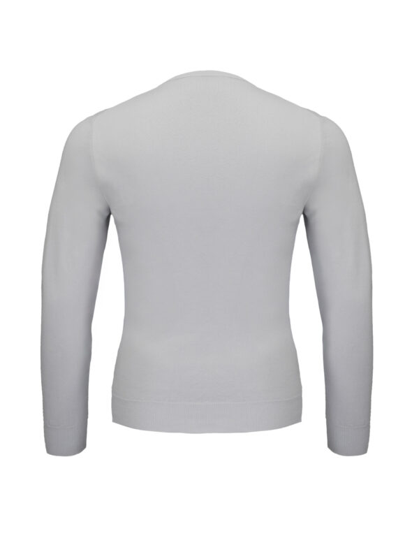 Szary sweter Balamonte – tylny widok na prosty krój i jednolitą fakturę dzianiny