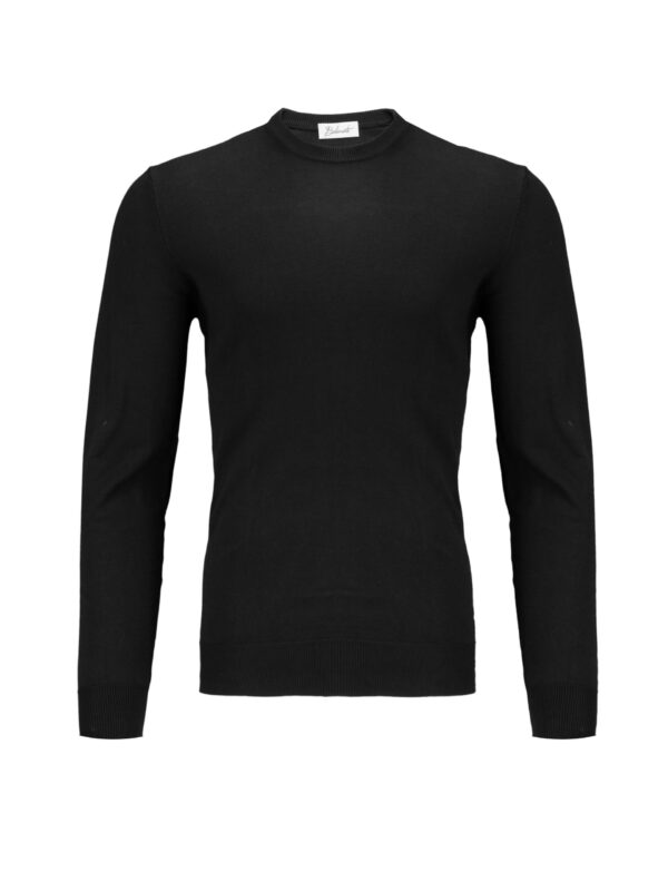 Czarny sweter bawełniany Balamonte – klasyczny fason z okrągłym kołnierzem i długim rękawem