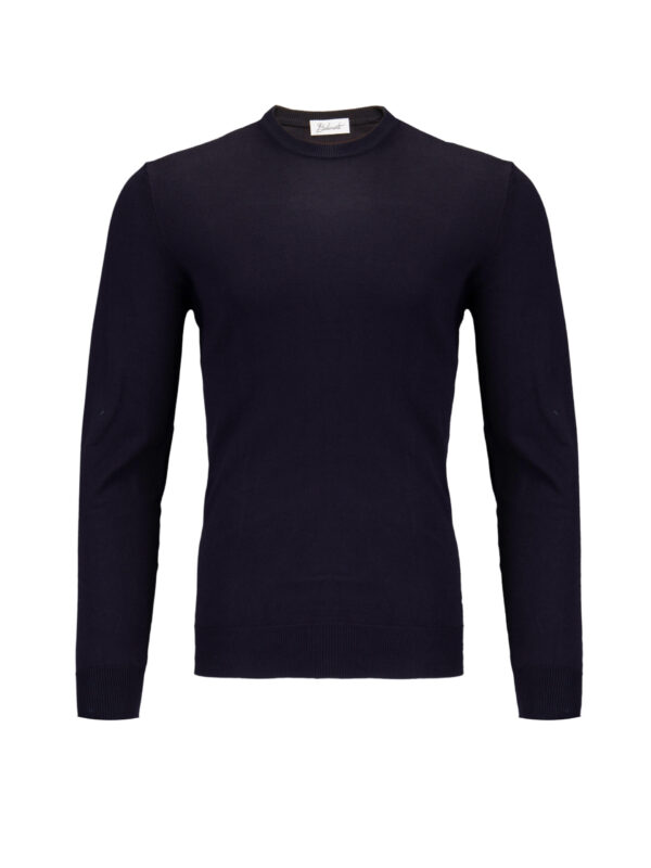 Granatowy sweter bawełniany Balamonte – klasyczny fason z okrągłym kołnierzem i długim rękawem