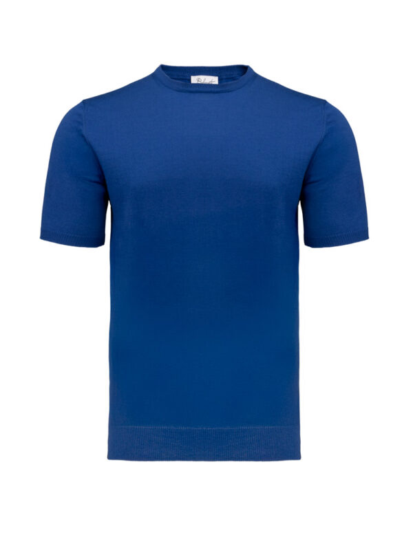 Granatowy t-shirt z krótkim rękawem – przód Dekolt typu crew neck, dopasowany, subtelny look