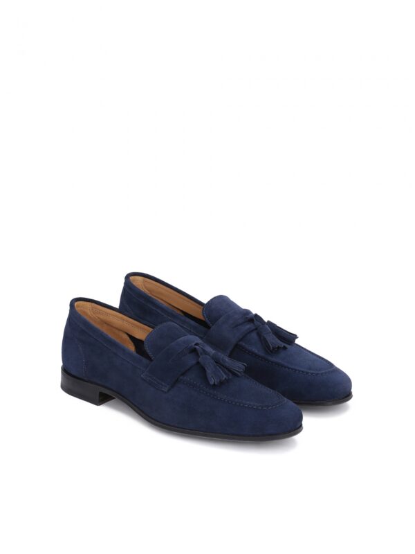 Granatowe tassel loafers RAFFINATO Balamonte – eleganckie zamszowe mokasyny męskie z frędzlami