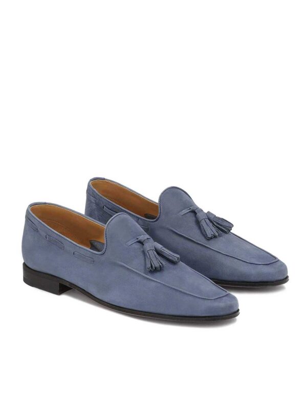 Niebieskie tassel loafers RAFFINATO Balamonte – eleganckie mokasyny męskie z zamszu z frędzlami